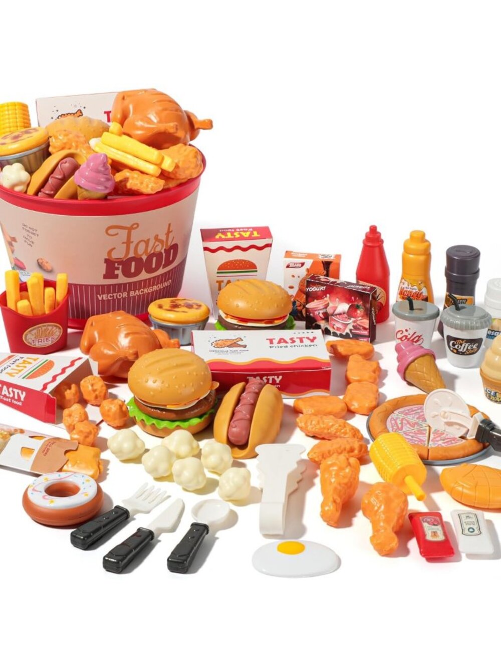 80 Pcs Kids Pretend Play Food Set - Fast Food, Pizza, Burger, Ice Cream